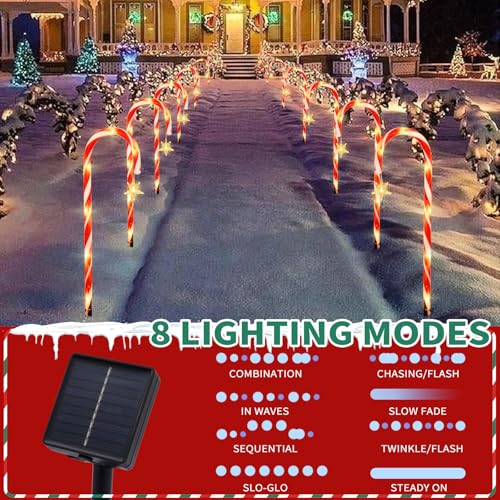 Candy Cane Solar Pathway Lights 15FT Outdoor Christmas Decor N66297