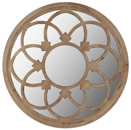 Rustic 30" Round Wall Mirror with Wood Frame R200772