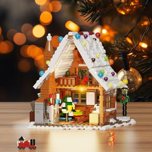 Gingerbread House Building Kit with LED Lights, Christmas Village Blocks Set D17096
