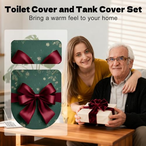 Christmas Toilet Lid Cover, Washable Seat and Tank Protector W1747