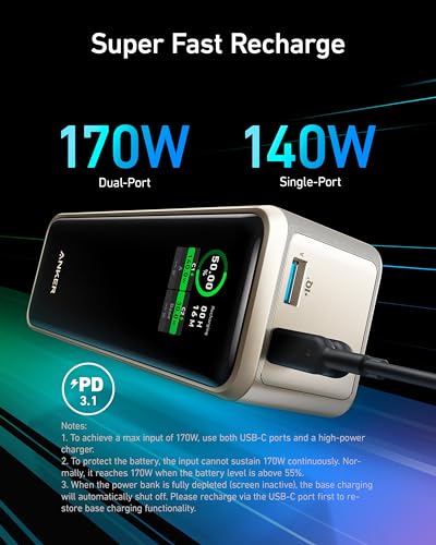 27,650mAh Power Bank 250W with 100W Charging Base, 3-Port Portable Charger F26434