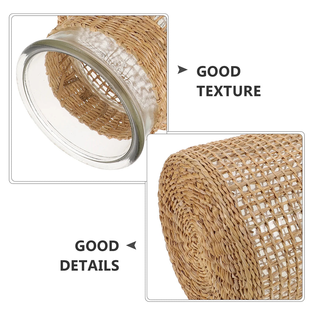 Rattan Glass Vase Flower Pot Centerpiece M5394