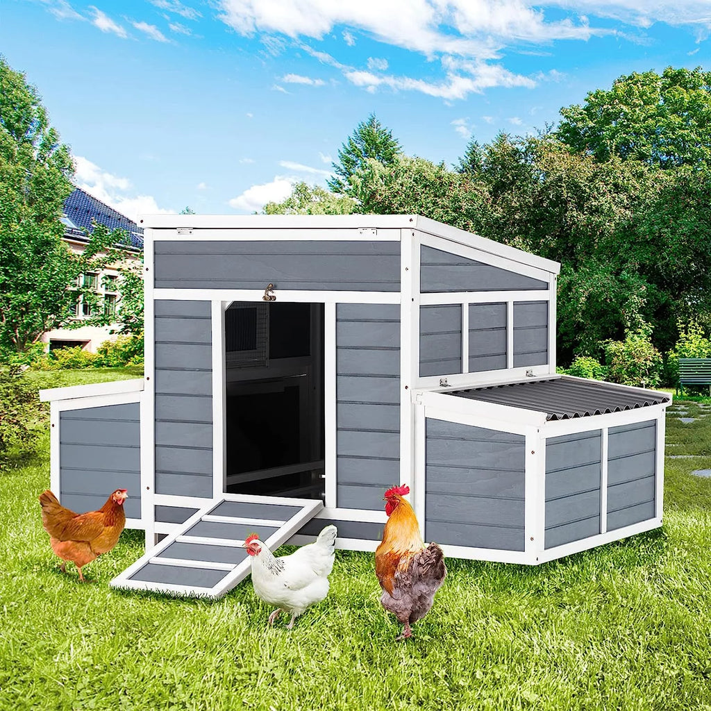 YODOLLA 56" Large Chicken Coop Wooden Chicken Cage Hen House Outdoor Yard Poultry Pet Hutch for Small Animal,Gray