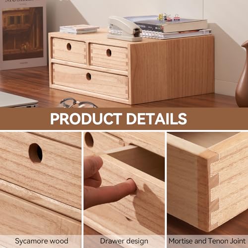 Natural Wooden Desktop Organizer with 3 Drawers I779
