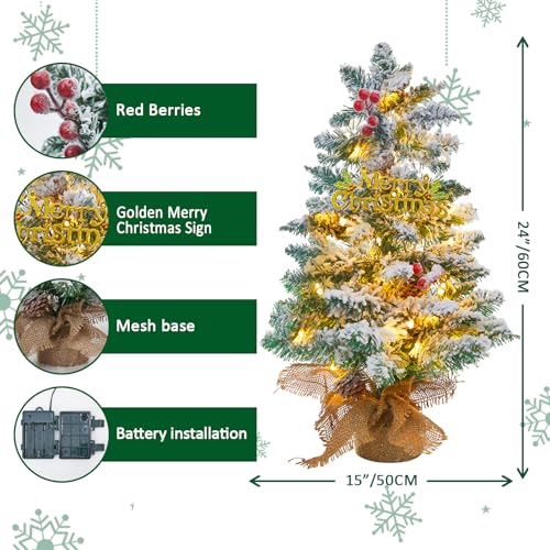 Mini Christmas Tree with 50 LED Lights, 24 Inch Tabletop Prelit Artificial Tree U511