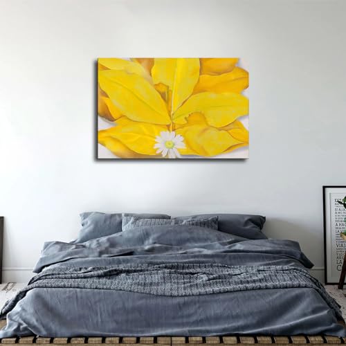 Yellow Pecan Leaves and Daisies Poster Canvas Wall Art, 08x12inch Unframed D76678