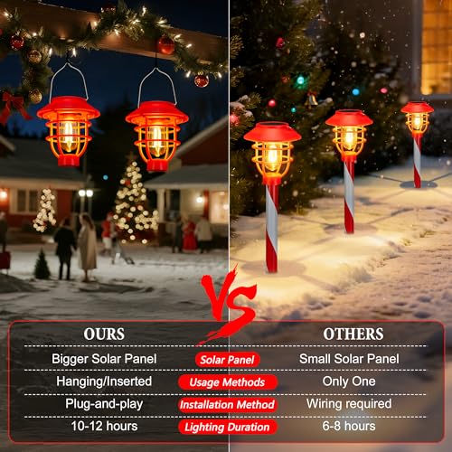 6 Pack Solar Pathway Lights Outdoor Christmas Decorations, Waterproof Candy Cane for Yard Walkway Garden Q12961