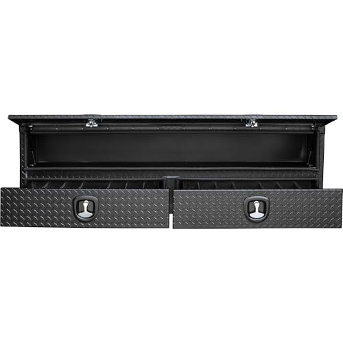 Aluminum Heavy-Duty Flatbed Truck Tool Box with Lower Door, Diamond Tread, 21 x 18 x 72 Inch G66991