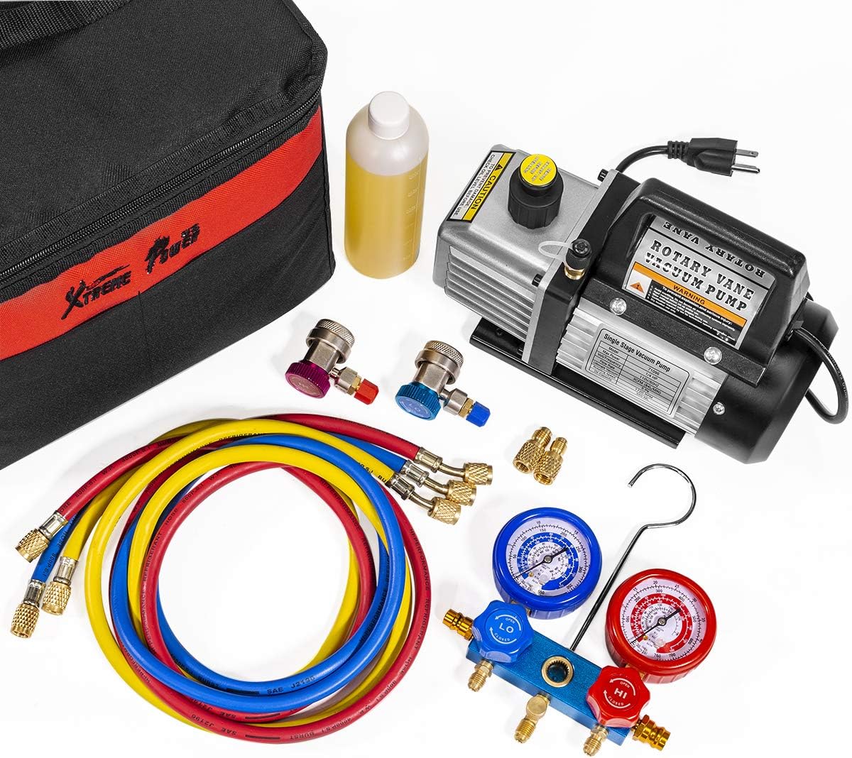 HVAC Air Vacuum Pump 3CFM with Manifold Gauge and Carrying Tote V8859