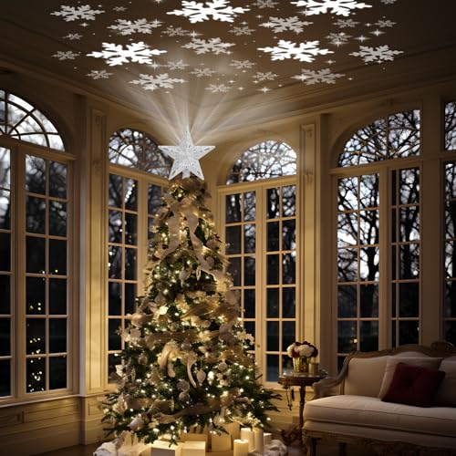 Snowflake Christmas Tree Topper LED Rotating with Projection Slides S187630