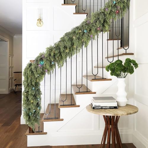 9ft Prelit Faux Pine Garland with Lights for Mantle K657616