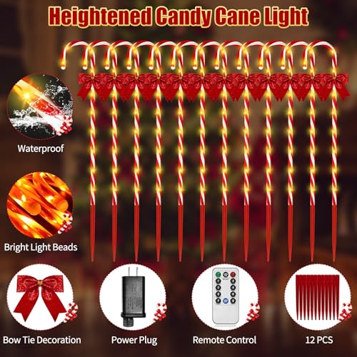 Solar Candy Cane Pathway Lights, 24PCS 240LED Outdoor Christmas Decorations with Remote T5735