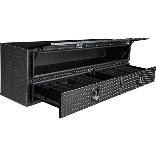 Aluminum Heavy-Duty Flatbed Truck Tool Box with Lower Door, Diamond Tread, 21 x 18 x 72 Inch G66991