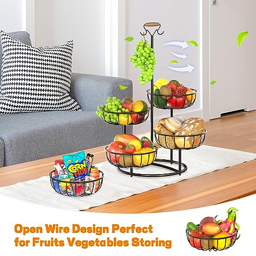 Fruit Basket with Banana Hanger, Metal Wire Vegetable Storage Rack for Kitchen Counter Z503
