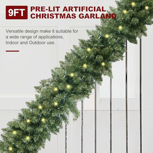 Pre-Lit Artificial Christmas Garland with Dual Color LED Lights and Remote Timer Q9646