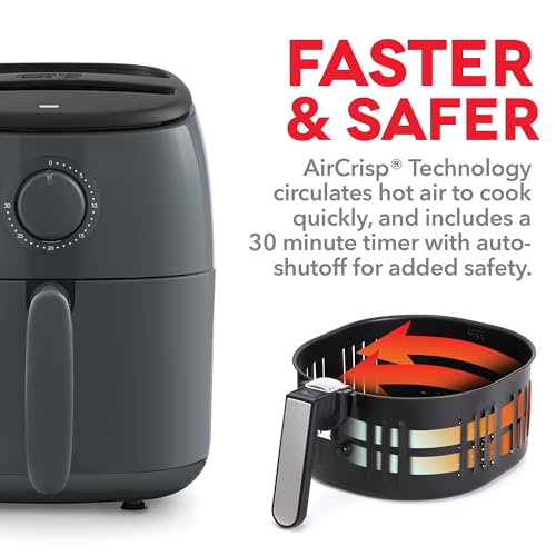 Electric Air Fryer Oven, 2.6 Qt., Grey, Compact, Auto Shut Off, 1000-Watt O64979