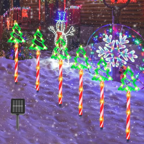 Solar Christmas Pathway Lights Outdoor Decorations, 8 Modes Waterproof LED Garden Stake Light, 6 Pack N671623