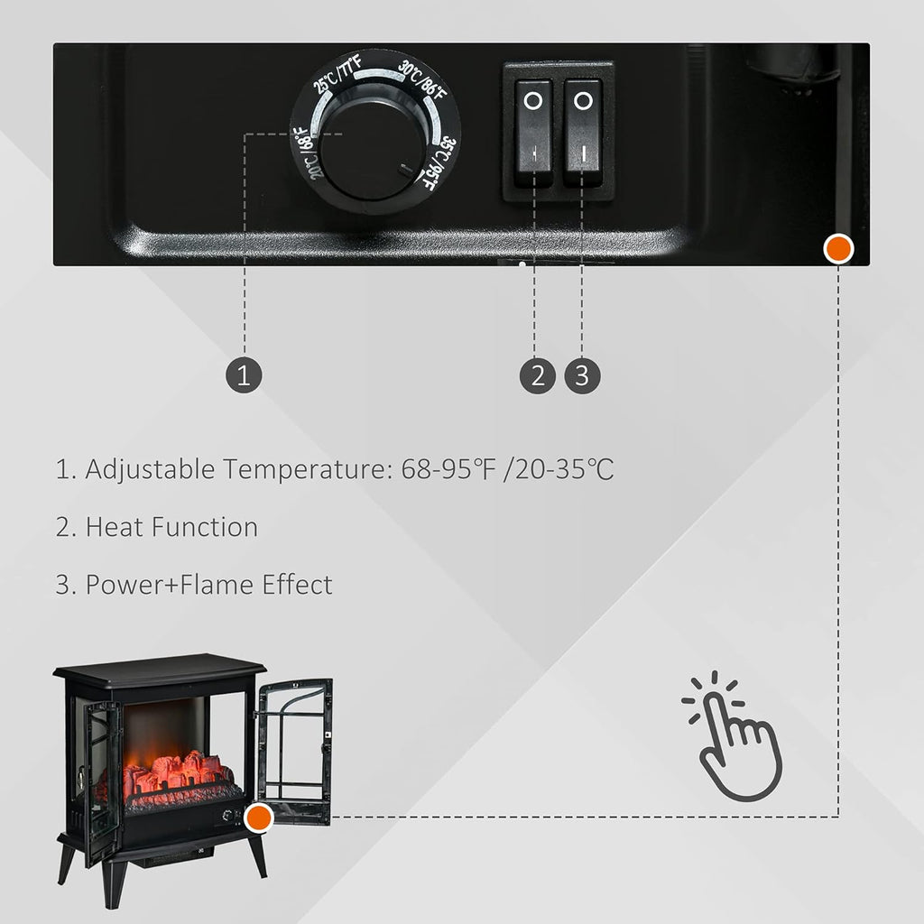 Electric Fireplace Heater, Freestanding Stove with LED Flames, 1400W V13182