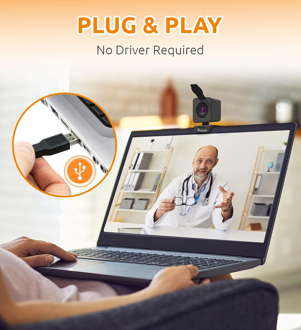 Webcam with Microphone, Stereo Audio, 115° View, USB Plug and Play E539403