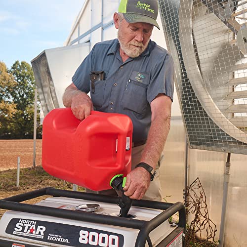 SmartControl Plastic Dual Handle 5 Gal Gasoline Can Container with Controllable Flow Nozzle and Capless Funnel, Red L742
