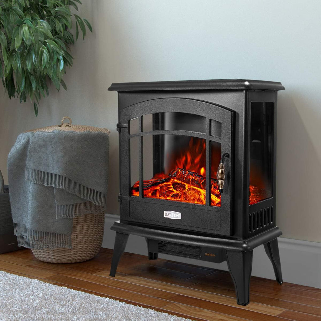 1500W Electric Fireplace Stove Heater with 3D Flame Effect, Black Q37057