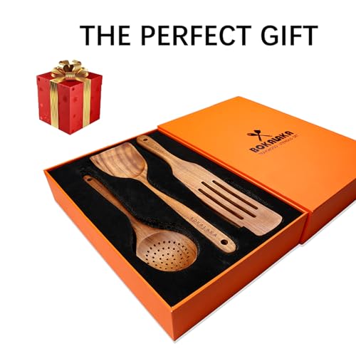 Natural Teak Wooden Spoons for Cooking, 10-Piece Kitchen Utensil Set I607645