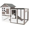 Rabbit Hutch Indoor and Outdoor 2-Story Rabbit Cage with Pull Out Tray,Fir Wood Pet House with Wooden Ramp,Waterproof Bunny Cage Indoor with 2 Asphalt Roofs,Grey (55.3" L x 21.5" W x 34.5" H)