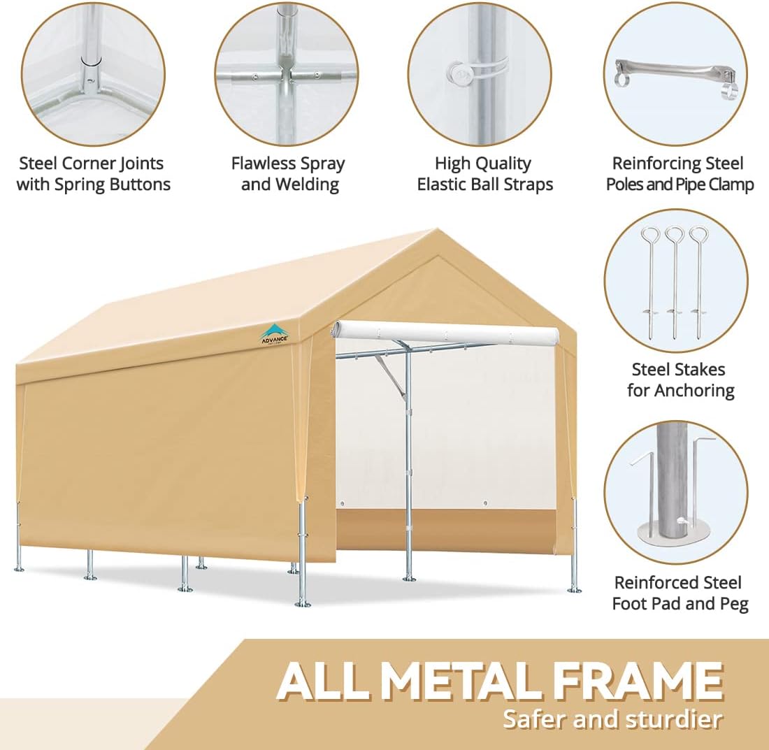 Heavy Duty Carport Canopy Garage Shelter with Removable Sidewalls, Beige L850409
