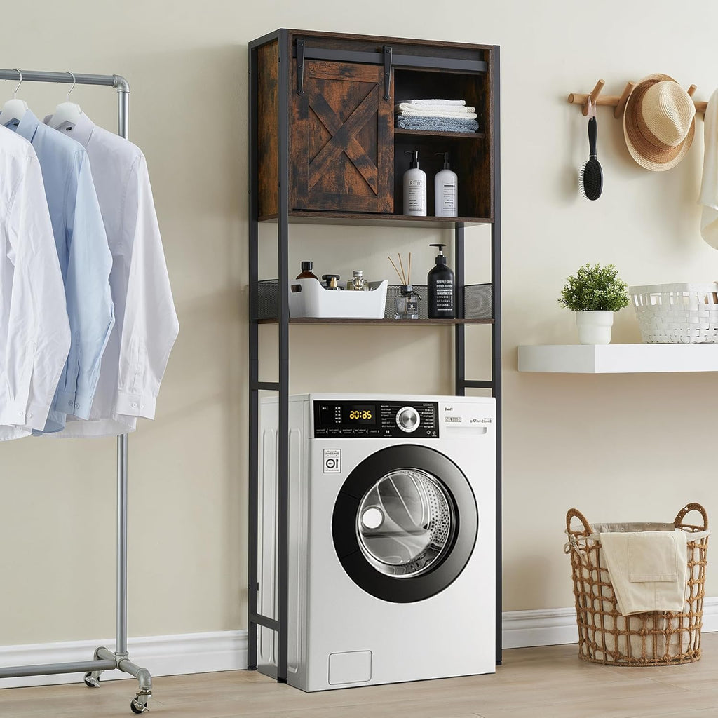 Over the Toilet Storage Cabinet with Sliding Door and Adjustable Shelf, Rustic Brown X683778