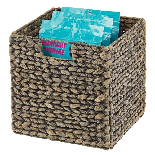 Natural Woven Hyacinth Cube Organizer Basket with Handles, 8 Pack, Black Wash H8387
