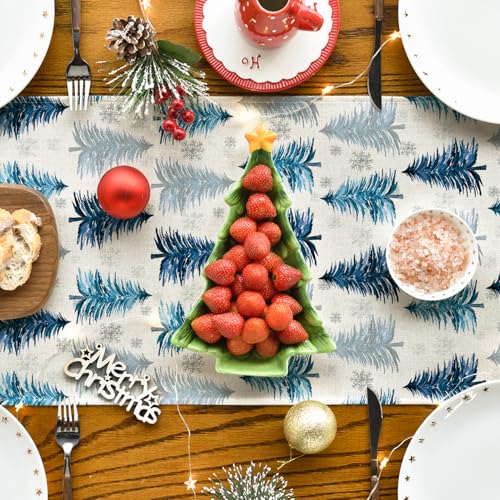 Christmas Table Runner Snowflake Winter Green Kitchen Dining Decor 13x72 Inch H231730