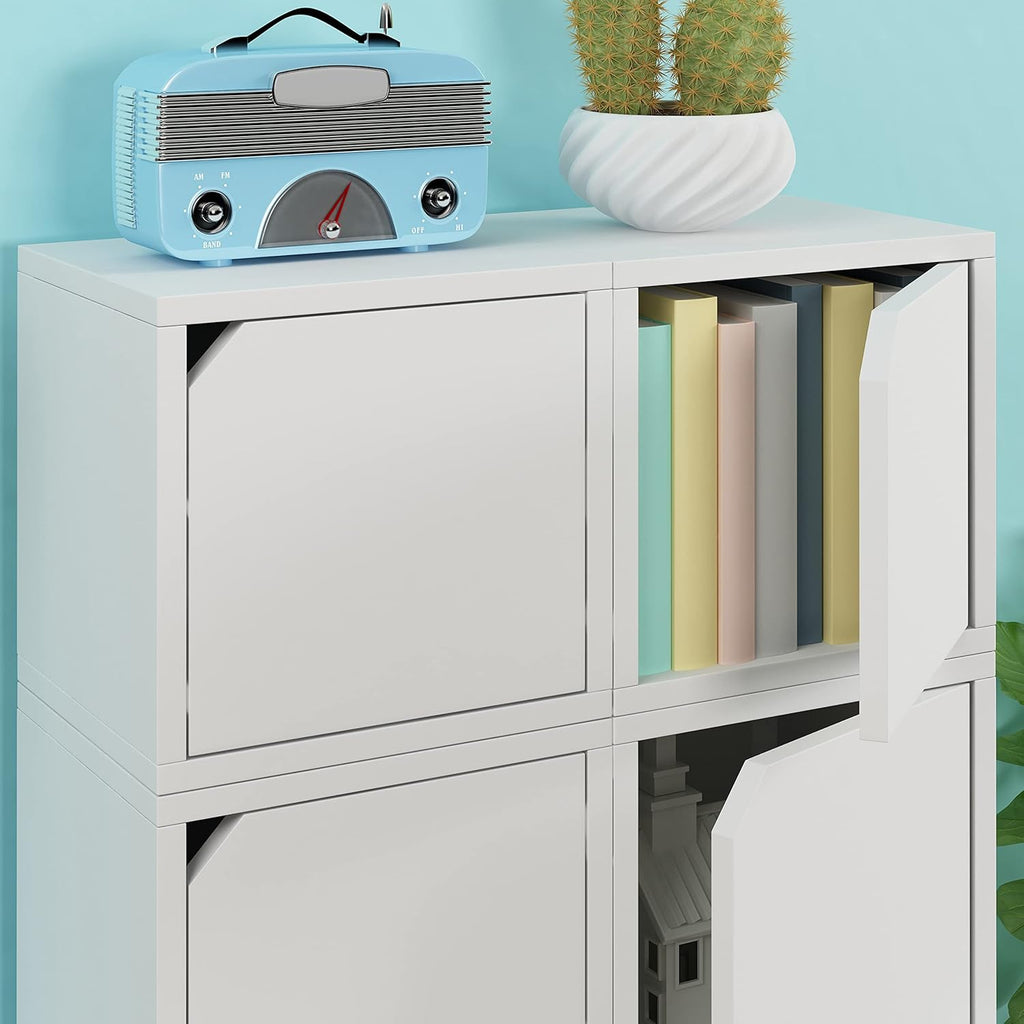 Modular Bookshelf Cube with Door Storage, White Y68489
