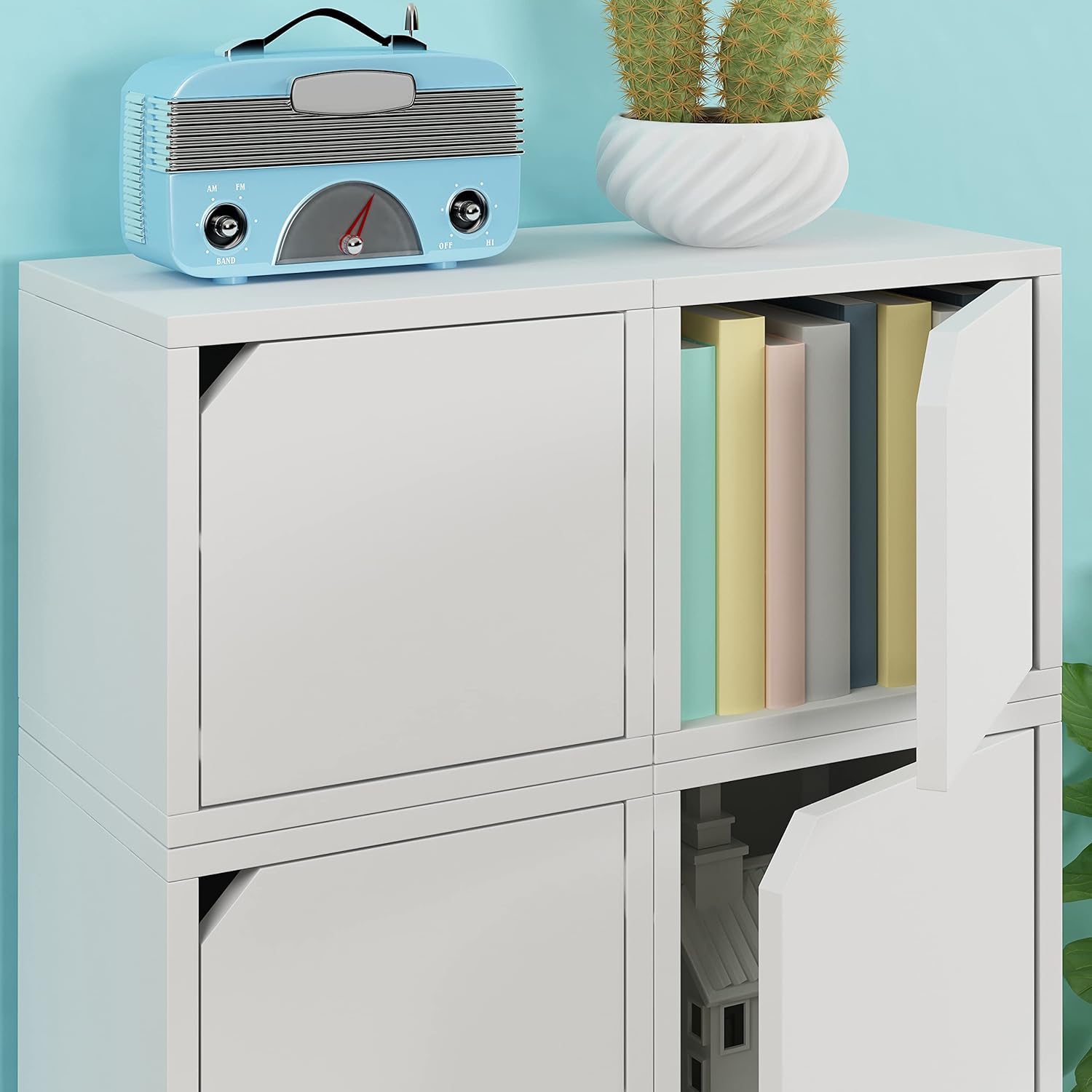 Modular Bookshelf Cube with Door Storage, White Y68489