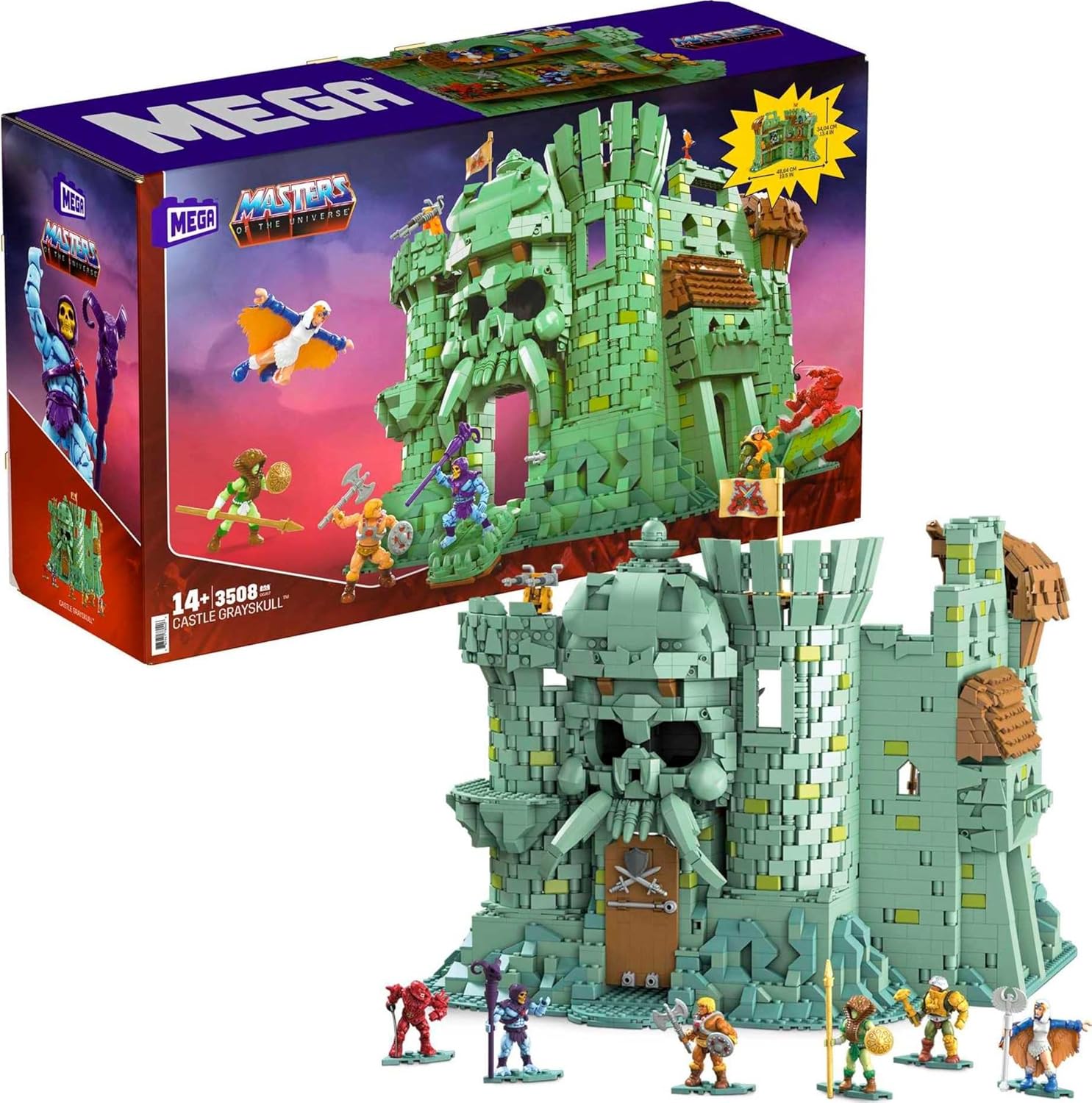 Mega Masters of The Universe Building Set, Castle Grayskull with 3508 Pieces, 6 Poseable Micro Action Figures, 13+ Inches Tall, for Adult Collectors
