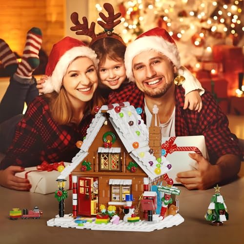 Gingerbread House Building Kit with LED Lights, Christmas Village Blocks Set D17096