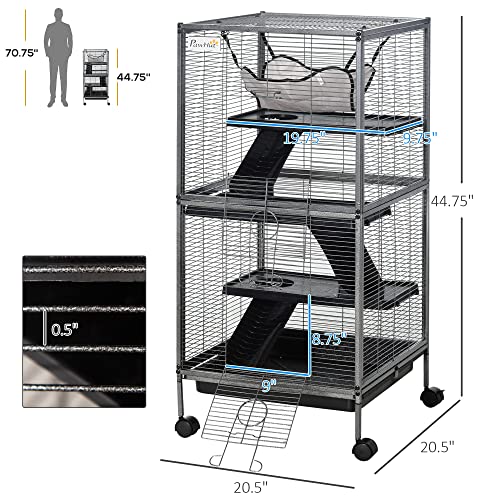 Metal Small Animal Cage with Hammock and 4 Tiers, Gray V69531