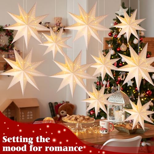 12 Set Christmas 3D Paper Star Lanterns with String for Party Decor J24892
