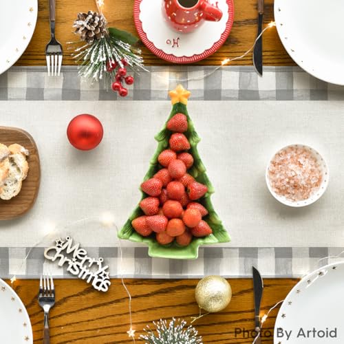 Buffalo Plaid Christmas Trees Table Runner, Winter Holiday Kitchen Dining Decor, 13 x 108 Inch D48516