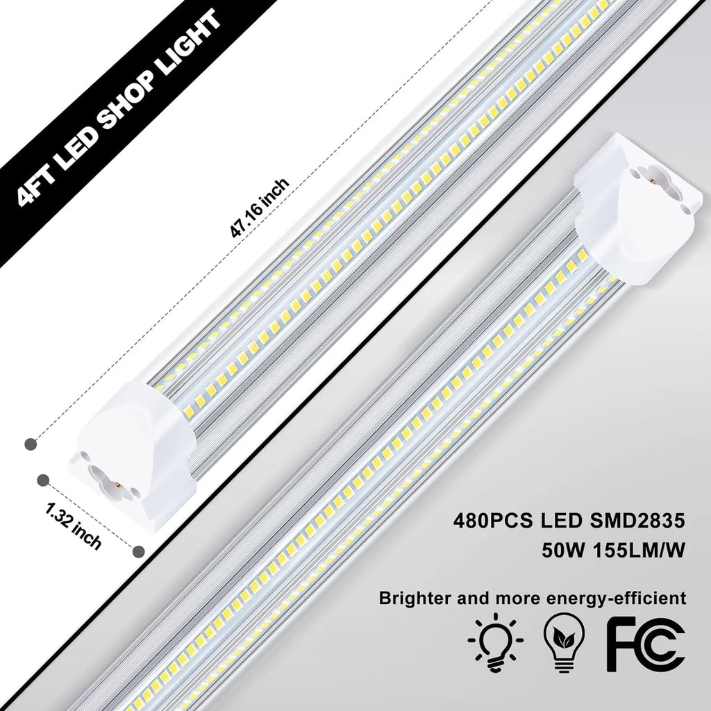 LED Shop Lights 4FT 50W 7750 Lumen 6000K Clear Cover V-Shape Linkable Plug and Play for Garage Workshop 10 Pack Z3994