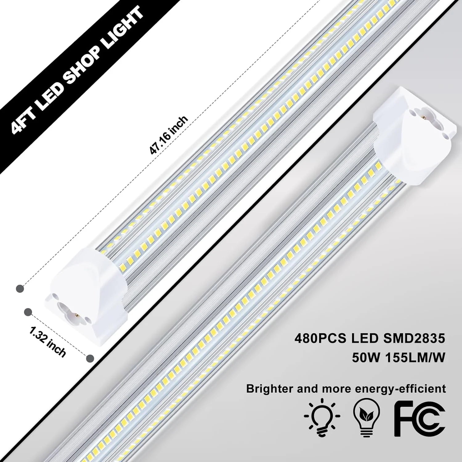 LED Shop Lights 4FT 50W 7750 Lumen 6000K Clear Cover V-Shape Linkable Plug and Play for Garage Workshop 10 Pack Z3994