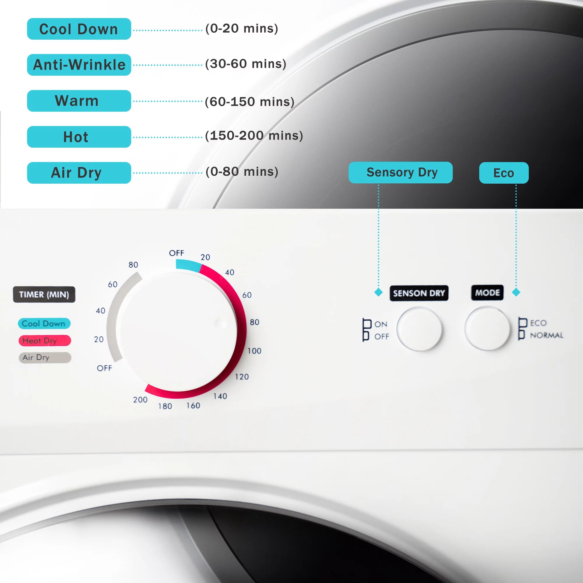 Portable Laundry Dryer with Easy Knob Control, Stainless Steel, Wall Mount Kit Included U8593