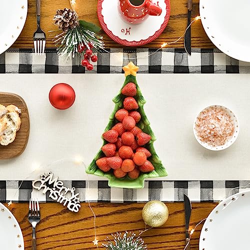 Buffalo Plaid Christmas Trees Table Runner, Winter Holiday Kitchen Dining Decor, 13 x 108 Inch D48516