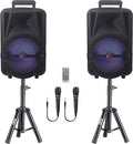 QFX PBX-800TWS 8-Inch TWS Bluetooth Stereo PA System with 2 8" Speakers, 2 Microphones, 2 Stands, and a Remote Control