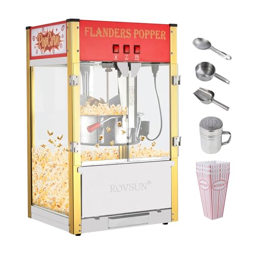 ROVSUN Popcorn Machine with 16 Ounce Kettle, Countertop Popcorn Maker Commercial Popcorn Machine w/Stainless Steel Scoop, Oil Spoon & 3 Popcorn Cups for Home Movie Theater, Red