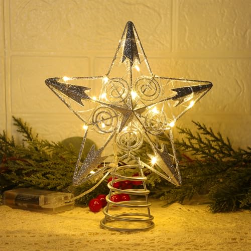 Star Tree Topper with 20 LED Lights, Battery Powered Christmas Decorations W511339