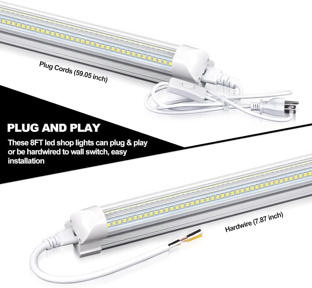 LED Shop Lights 4FT 50W 7750 Lumen 6000K Clear Cover V-Shape Linkable Plug and Play for Garage Workshop 10 Pack Z3994