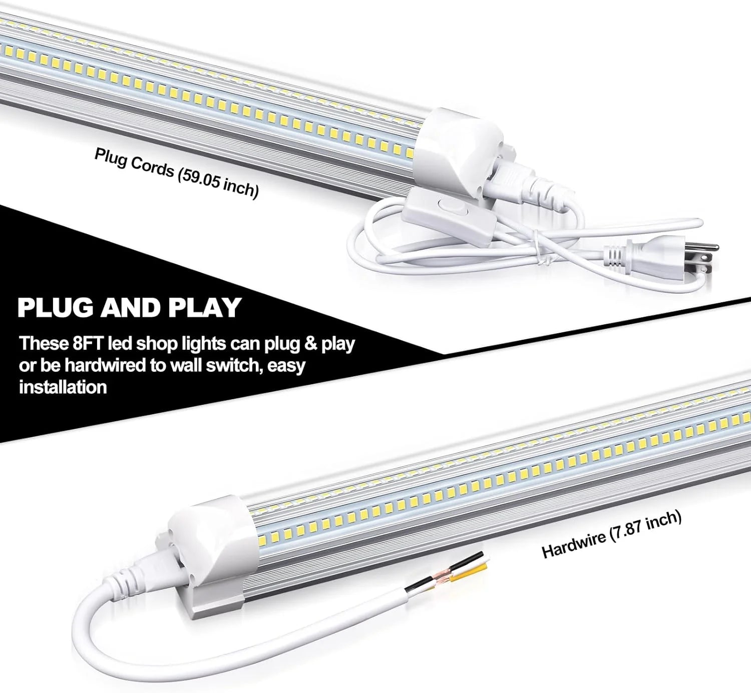 LED Shop Lights 4FT 50W 7750 Lumen 6000K Clear Cover V-Shape Linkable Plug and Play for Garage Workshop 10 Pack Z3994