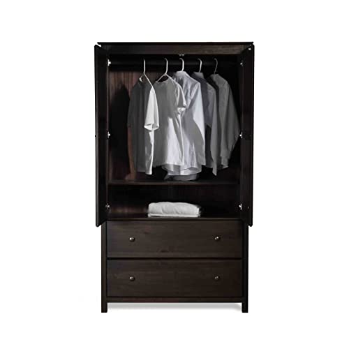 Shaker 2-Door Wardrobe, Solid Wood with Walnut Finish F6601