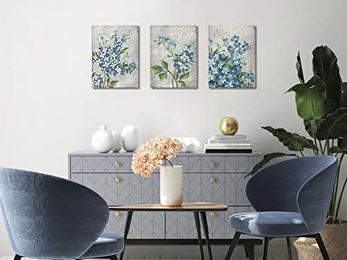 Blue Flowers Canvas Wall Art Floral Blossom Painting Framed for Bedroom Living Room Y754