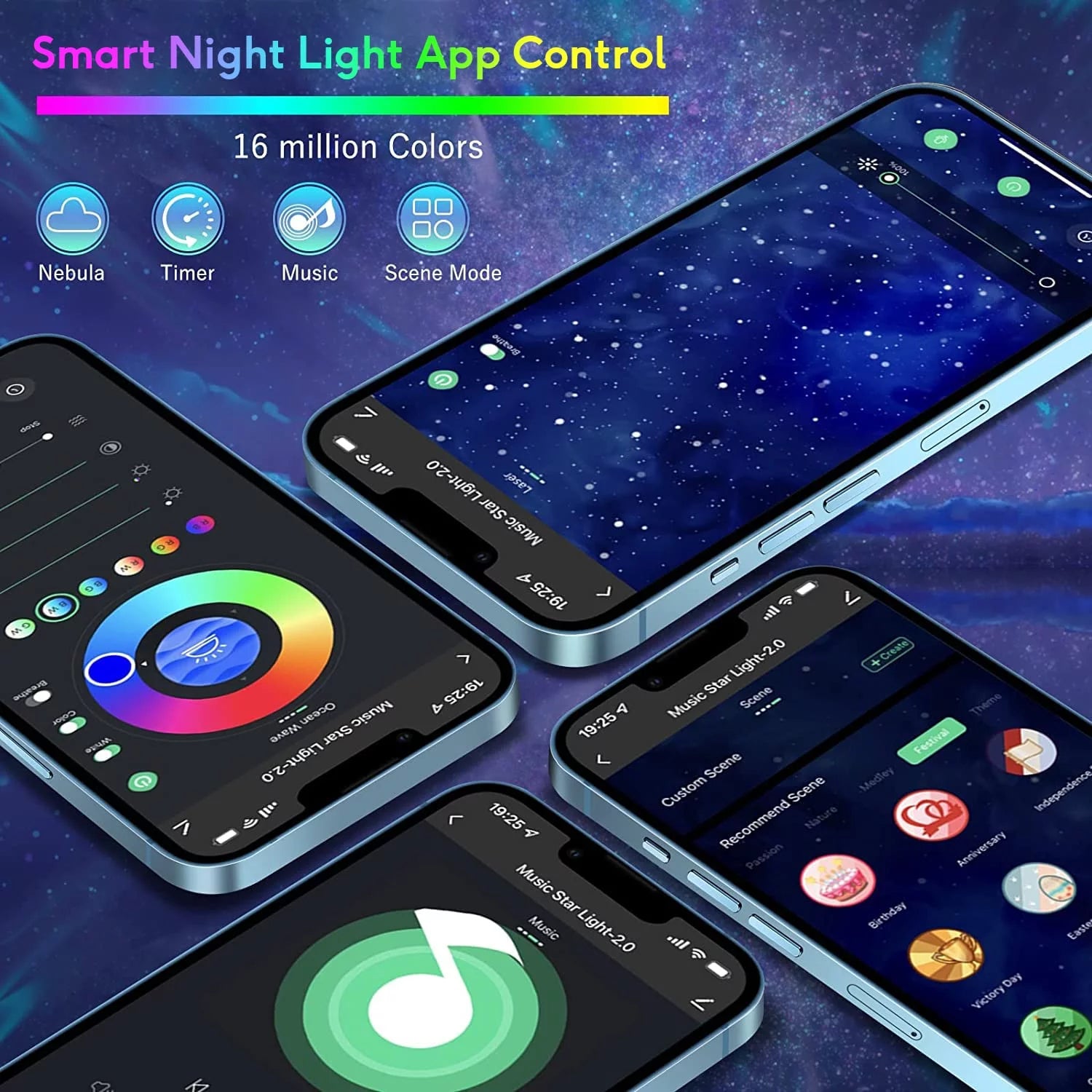 Galaxy Night Light Projector with Bluetooth Speaker, 21 Color Modes W255